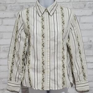 White Stag Embroidered Floral Button Down Blouse Womens Medium